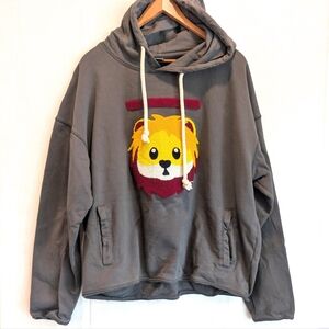 RAWGEAR Men's Embroidered Lion 100% Cotton Gray Hoodie Size Large
